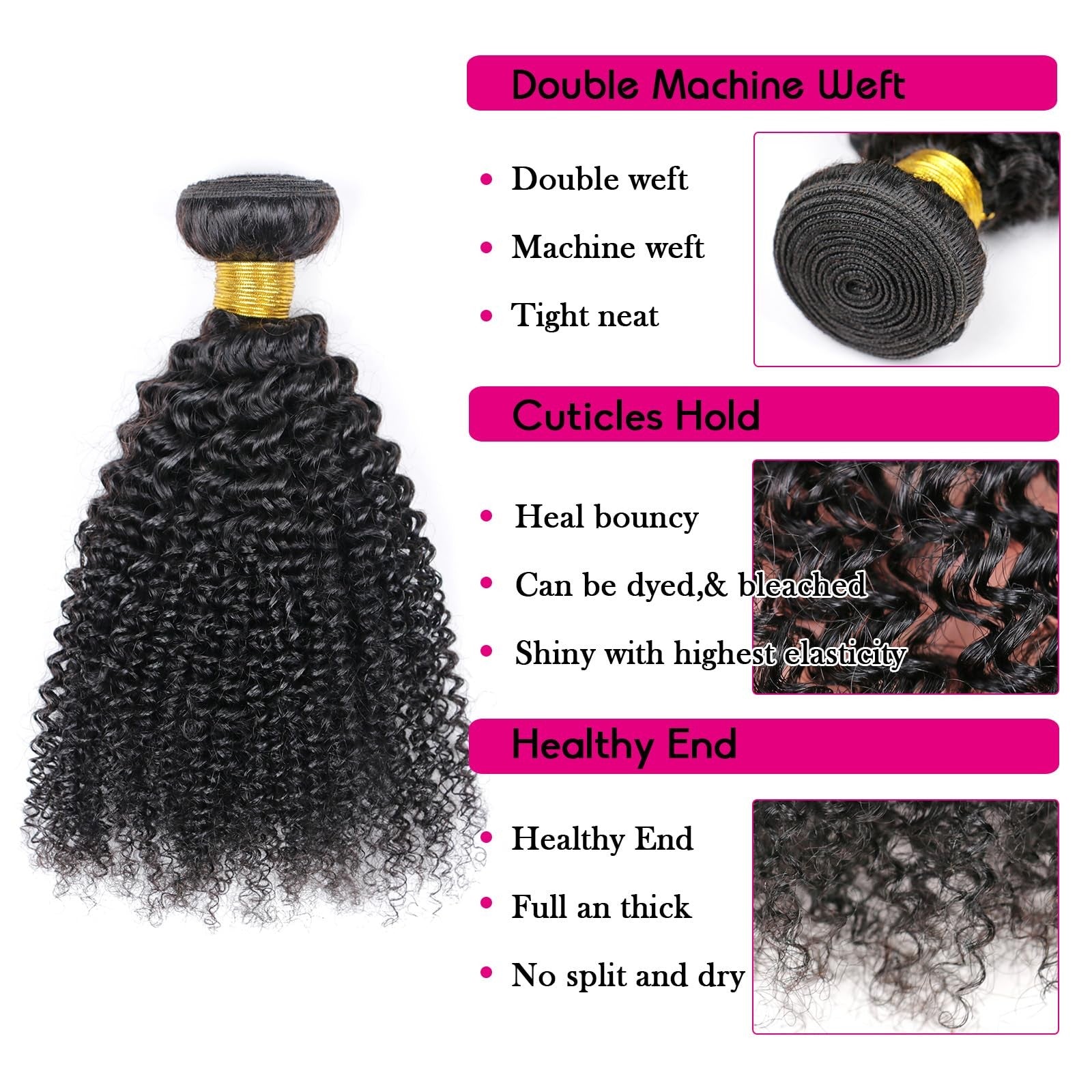 Brazilian Afro curly human hair bundles by Huarisi, 10-12 inch, 100% unprocessed, 10A grade, natural black color.