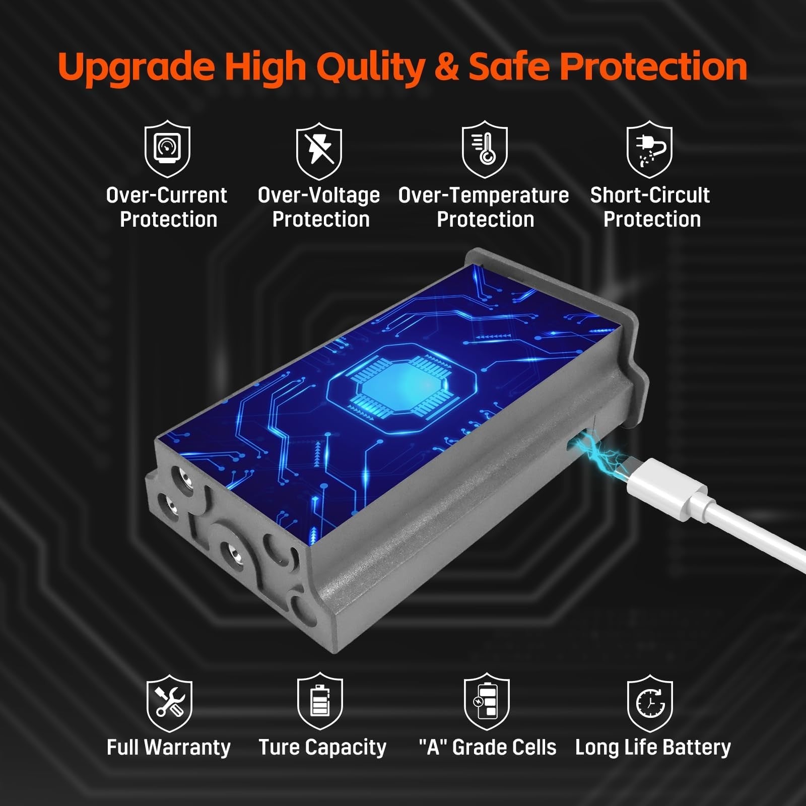 Azonpower 6000mAh rechargeable lithium battery pack for Reveal trail camera, shown with battery terminals and packaging.
