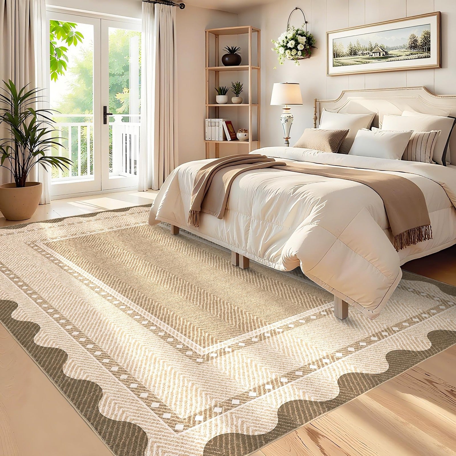Garveehome modern neutral 9x12 area rug with geometric pattern, large washable rug for living room decor and comfort