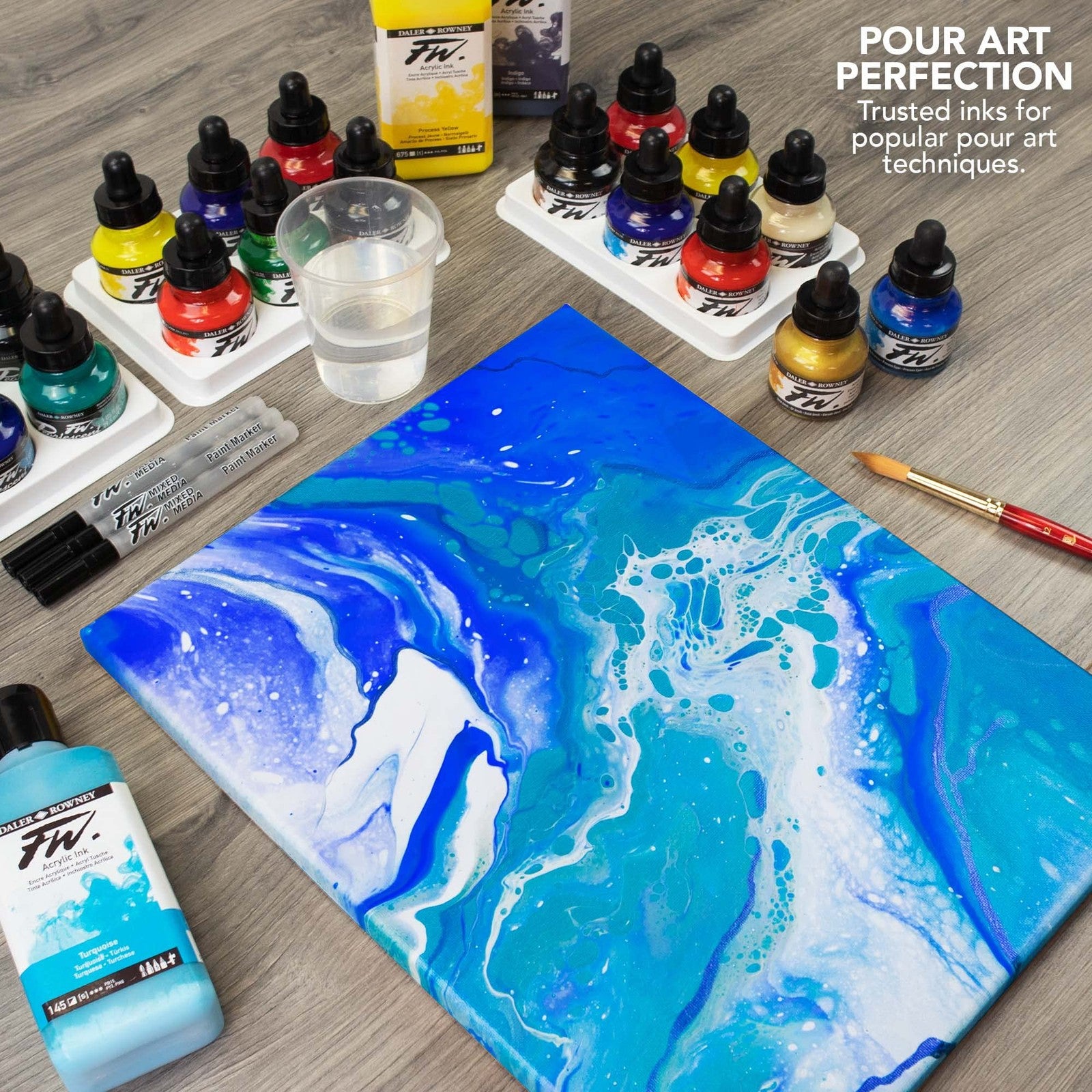 Daler-Rowney FW Acrylic Ink Bottle White for art, showing the white acrylic drawing ink container and labeling.