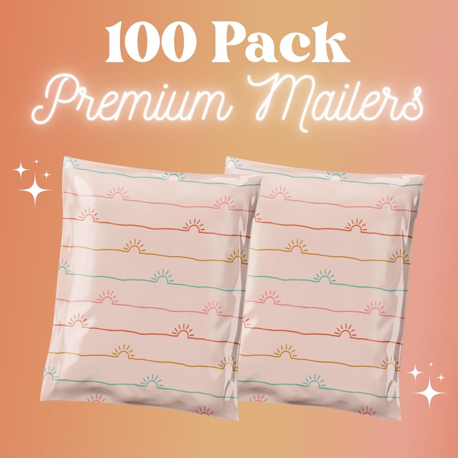 Graceful Mailers poly mailers 14.5x19 inches in a 100-pack, waterproof and tear-resistant mailing bags on white background.