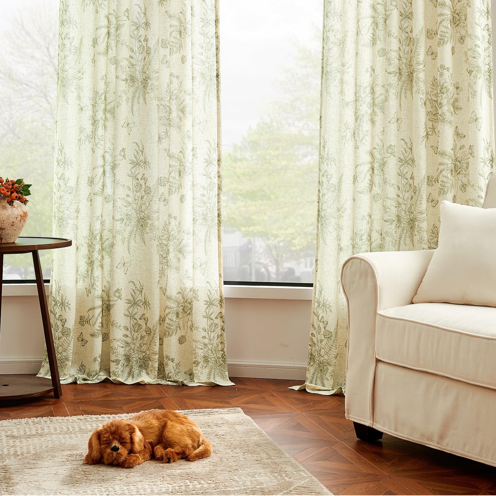 jinchan linen floral curtains for living room, sage green farmhous style, 84-inch length with elegant floral pattern