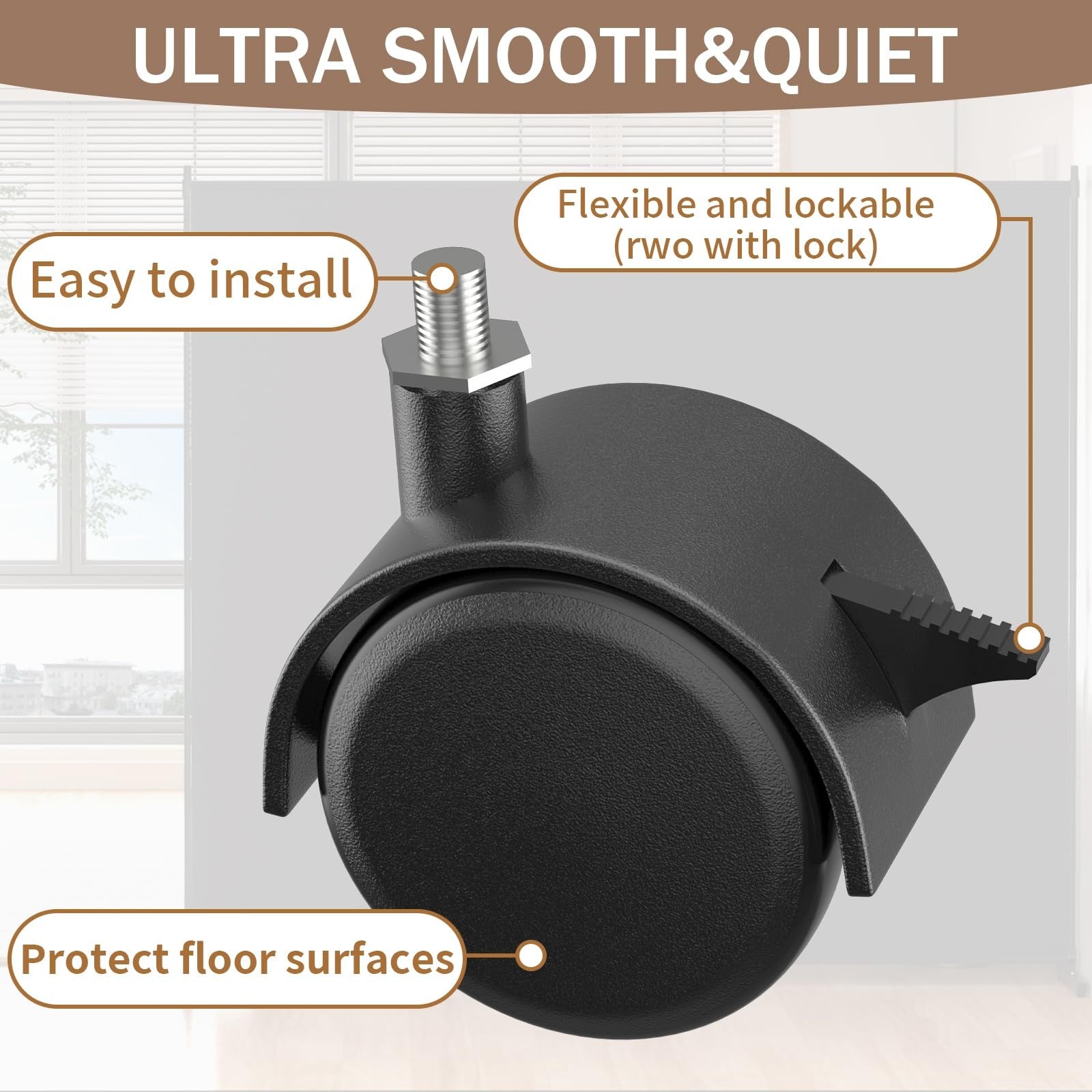 VAMFUTRE black 6ft 6 single panel room divider privacy screen with caster wheels for easy mobility.
