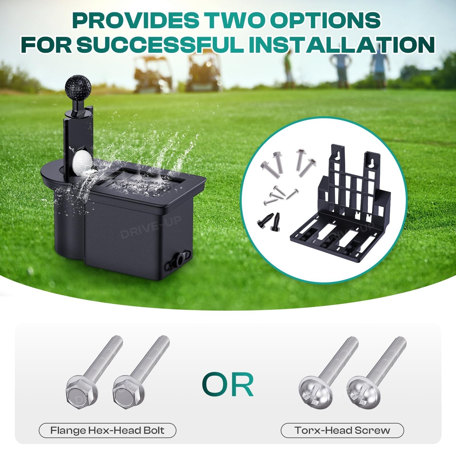 Drive Up golf cart ball washer and club cleaner kit attached to a golf cart, showing cleaning brushes and equipment for club car Precedent Tempo O
