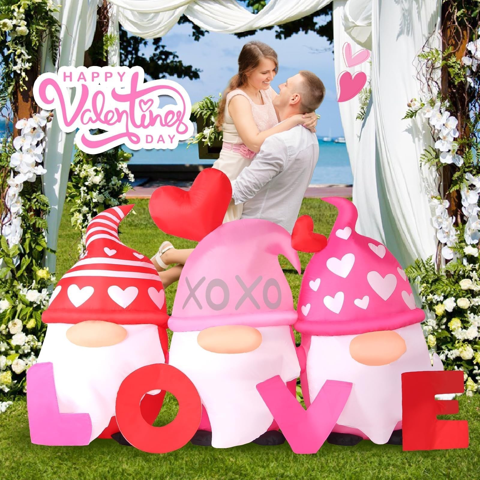 Kofero 6ft inflatable outdoor Valentine’s Day gnome decoration for yard, featuring a love-themed design and cheerful expression.