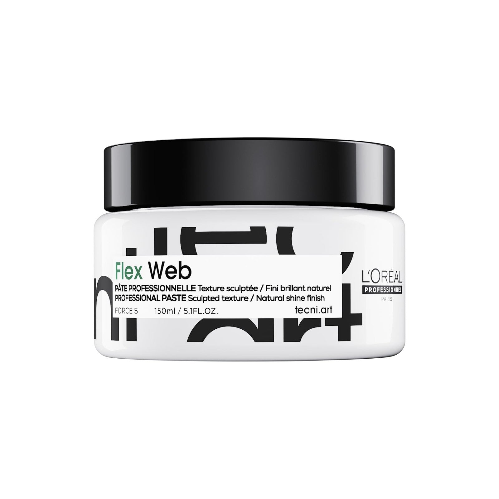 L'Oréal Professionnel Paris Flex Web Texture Paste strong hold pomade and styling product in a jar with black lid