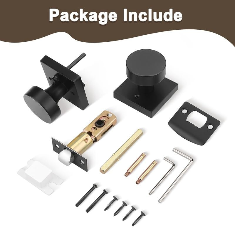 Probrico interior privacy door knob in black, designed for bedroom and bathroom doors, with a sleek handle and lock mechanism.