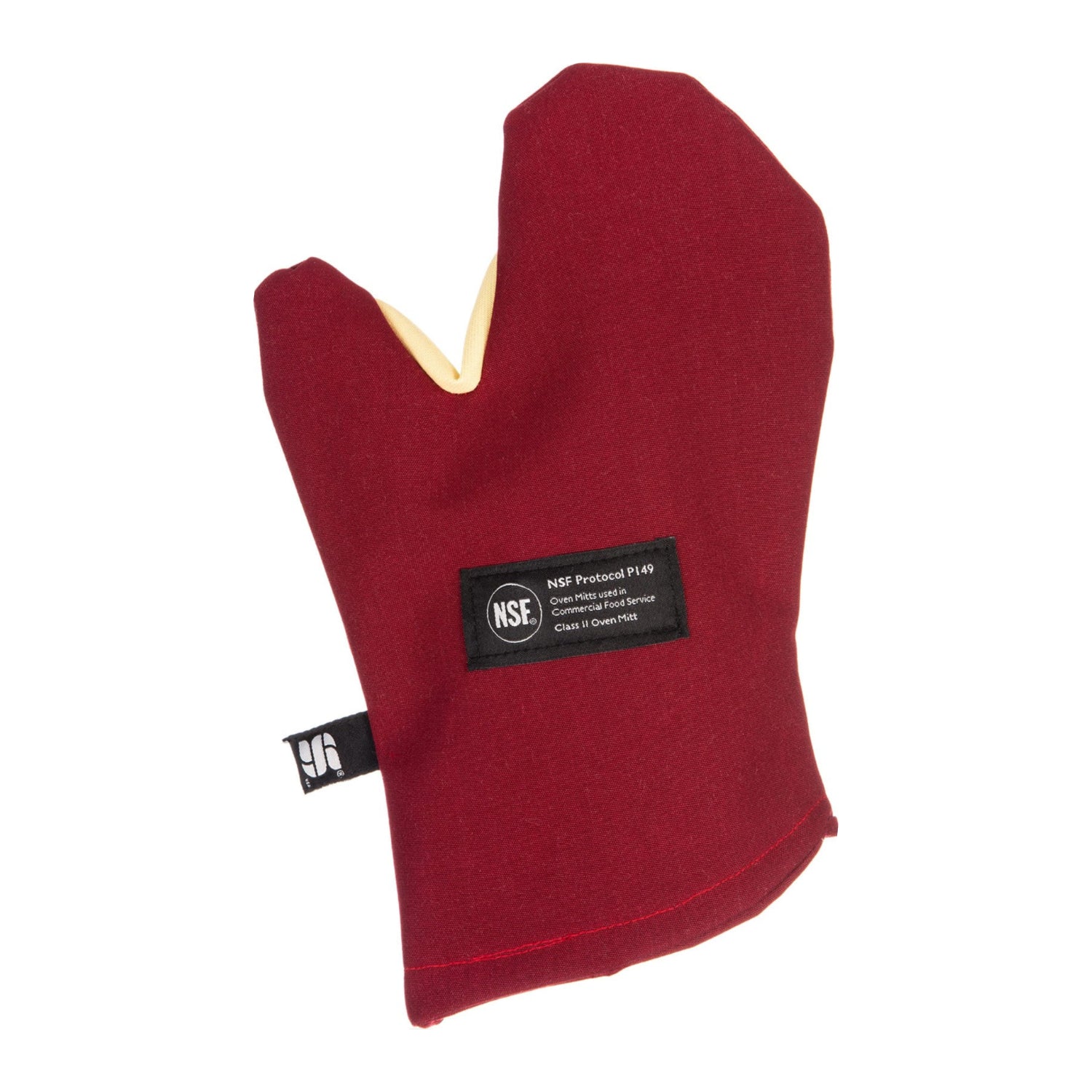 San Jamar Cool Touch Flame oven mitt showing heat-resistant fabric and flame protection for safe handling in the kitchen