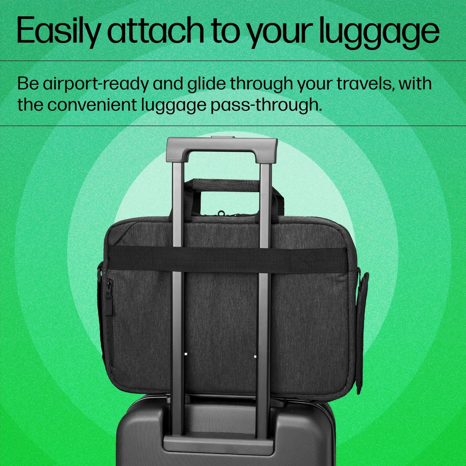 HP Prelude top-loading laptop bag with durable water-resistant fabric, designed for 15.6-inch laptops, featuring padded compartments.