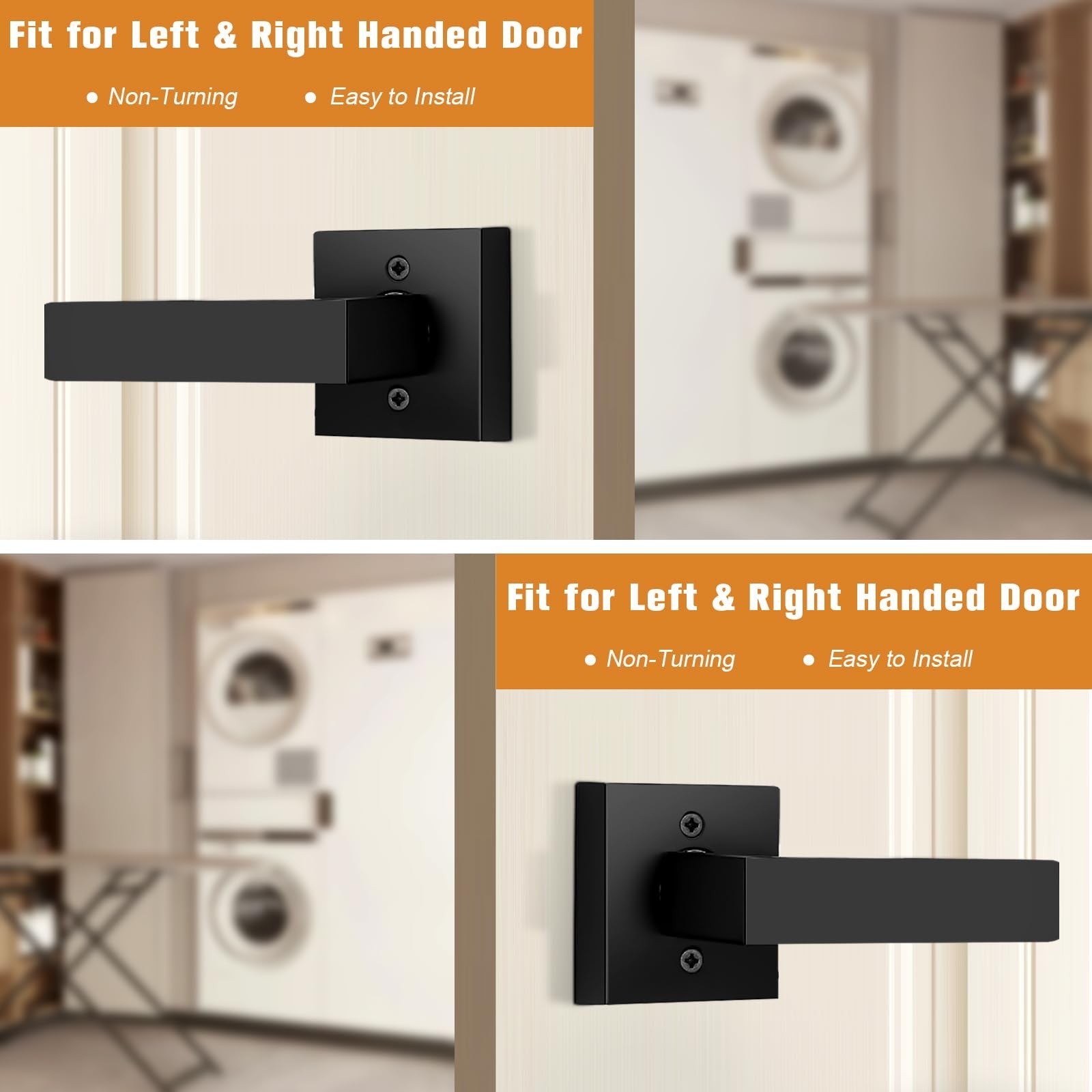 Probrico matte black stainless steel non-turning half-dummy door levers with square design, ideal for interior door hardware.