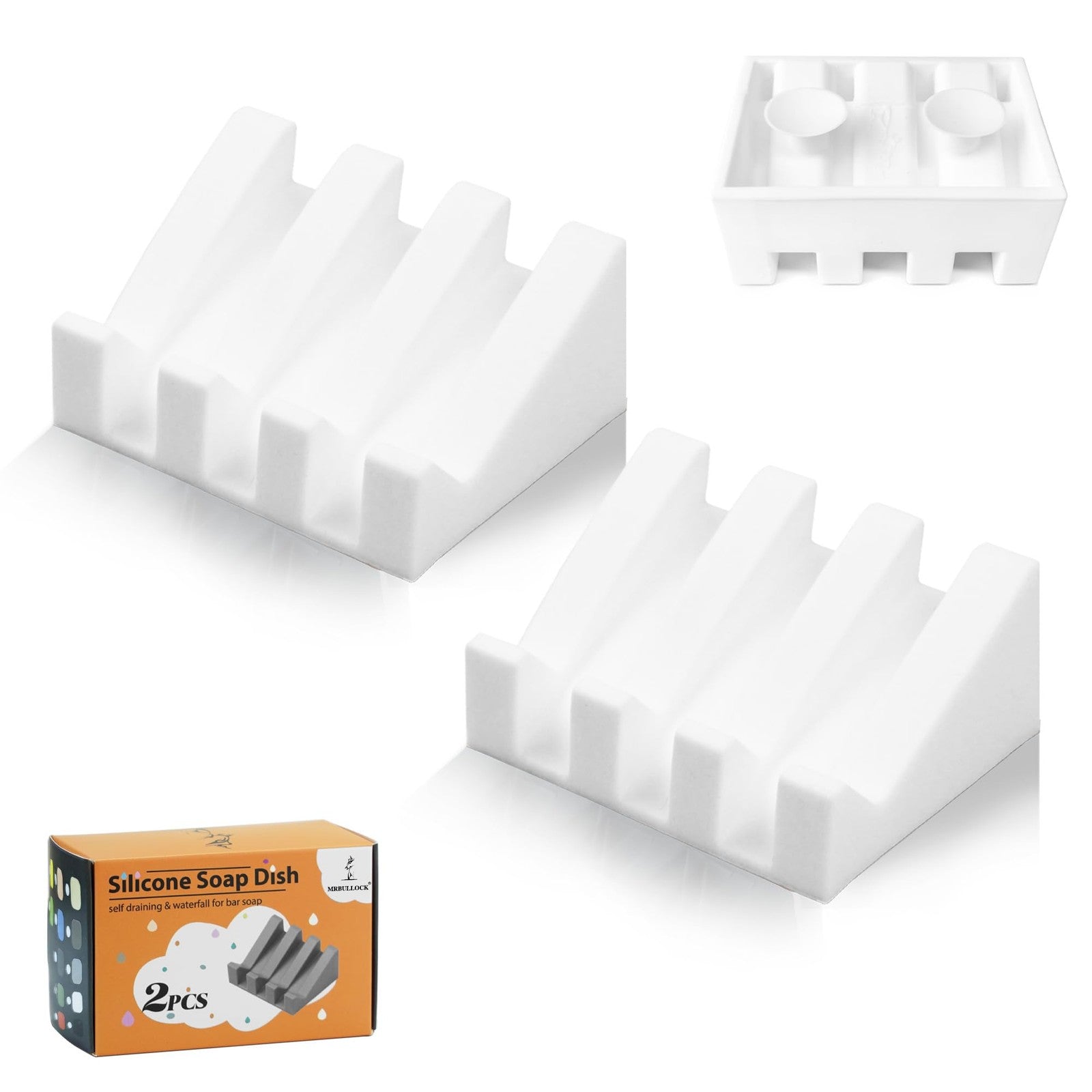MRBULLOCK silicone soap dish with drainage holes, designed for bar soap holder in shower or bathroom.