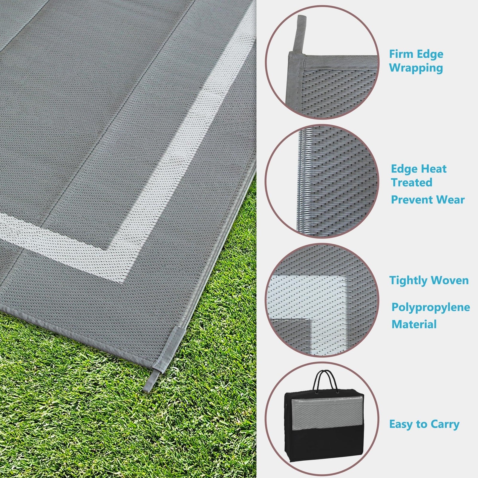 Ogrmar 6x9 ft reversible outdoor patio rug with waterproof plastic straw design, suitable for garden or deck spaces