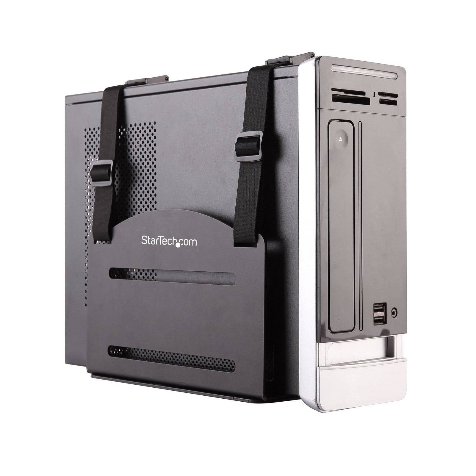 StarTech.com wall mount CPU holder for metal computer towers, adjustable from 4.8 to 8.3 inches, secures desktop CPUs efficiently.