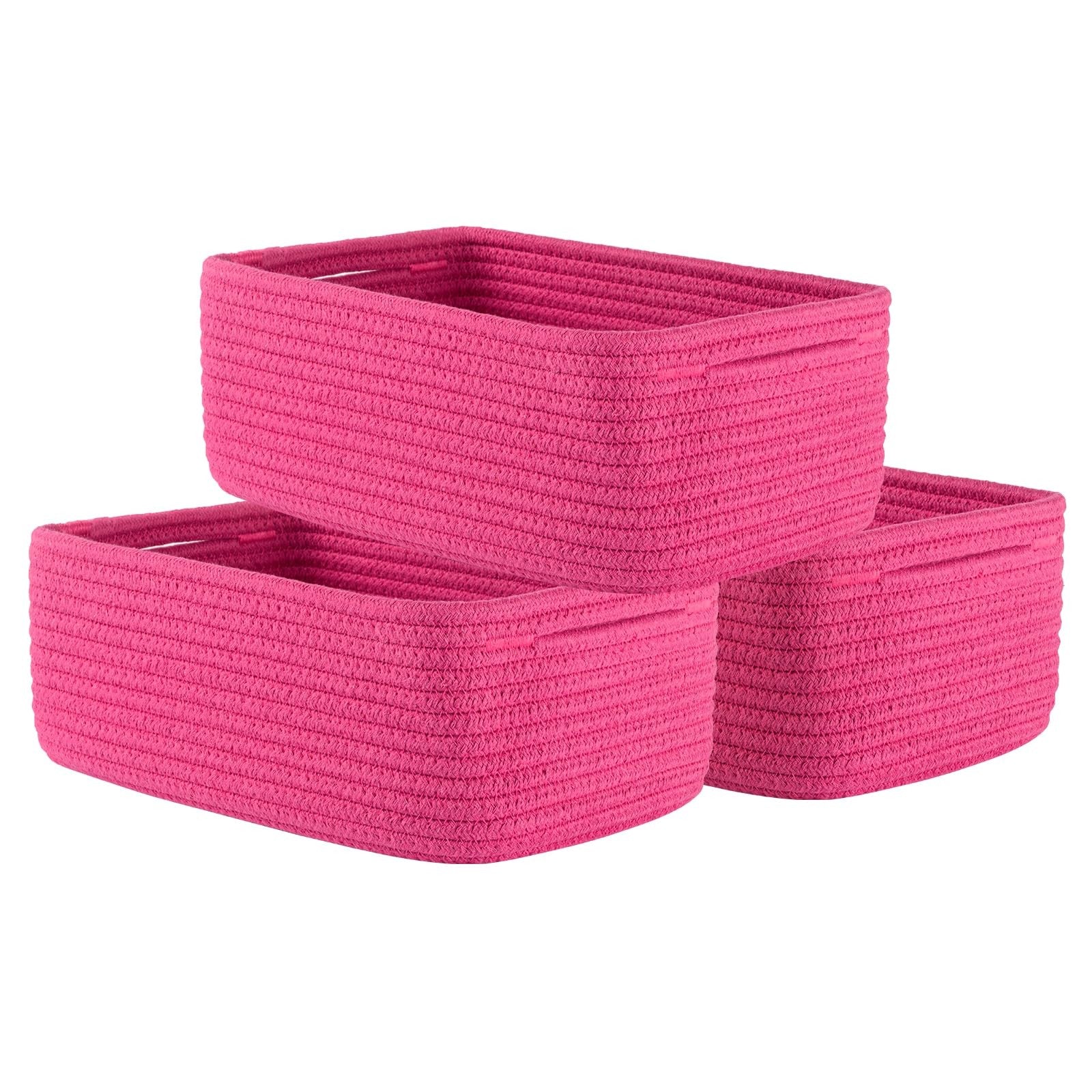 Set of three small woven storage baskets with rope handles, measuring 12x8x4.5 inches, by KALLAX for organizing shelves.