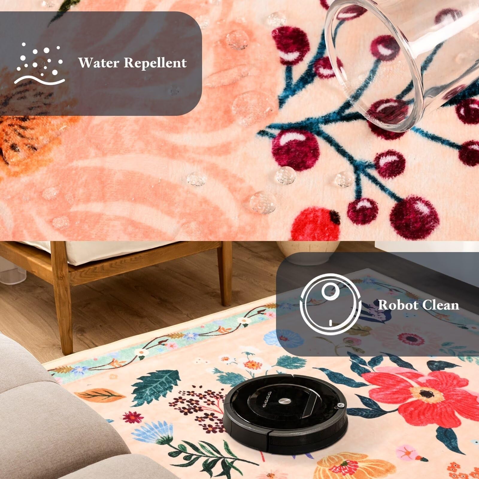 Macgace 2x6 floral runner rug with washable flower print and non-slip backing, ideal for indoor decorative flooring.