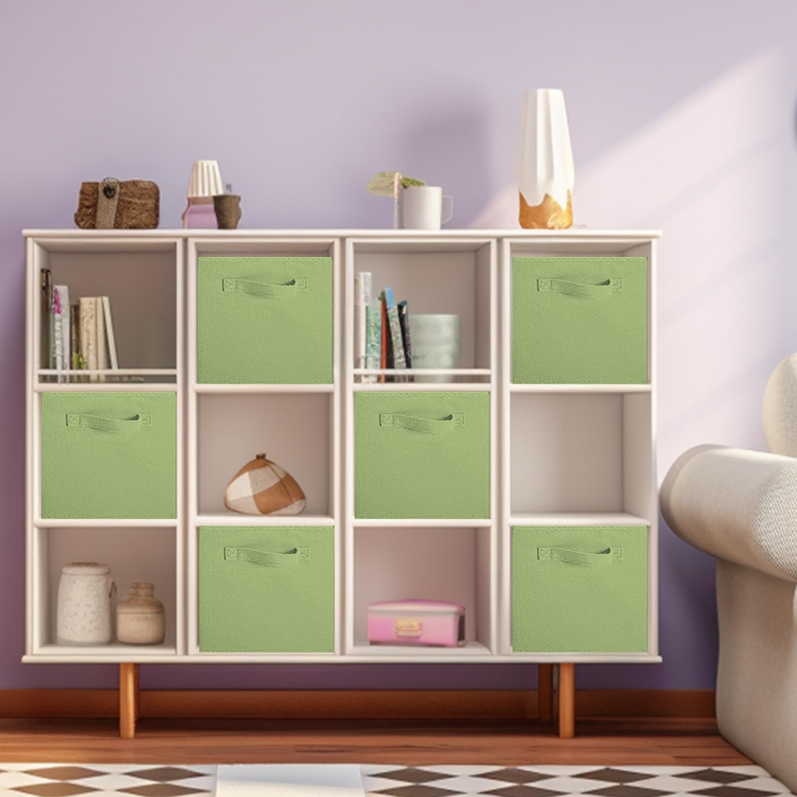 ShellKingdom foldable fabric storage bins with cloth organizer cubes for drawers, shown in a tidy, organized space.