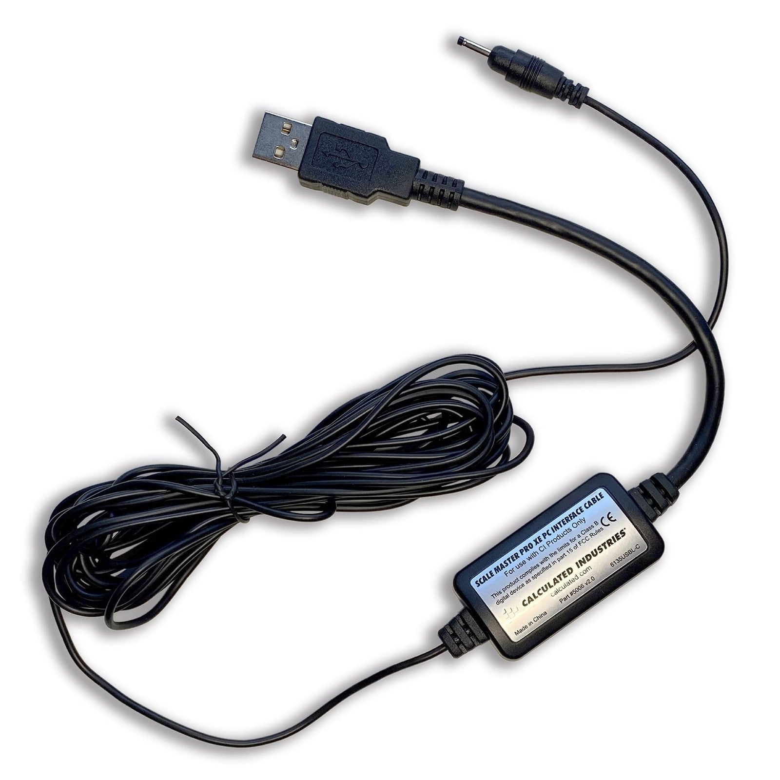 Calculated Industries Scale Master ProXE PC interface cable for the 6135 scale, shown with connectors and cable details.