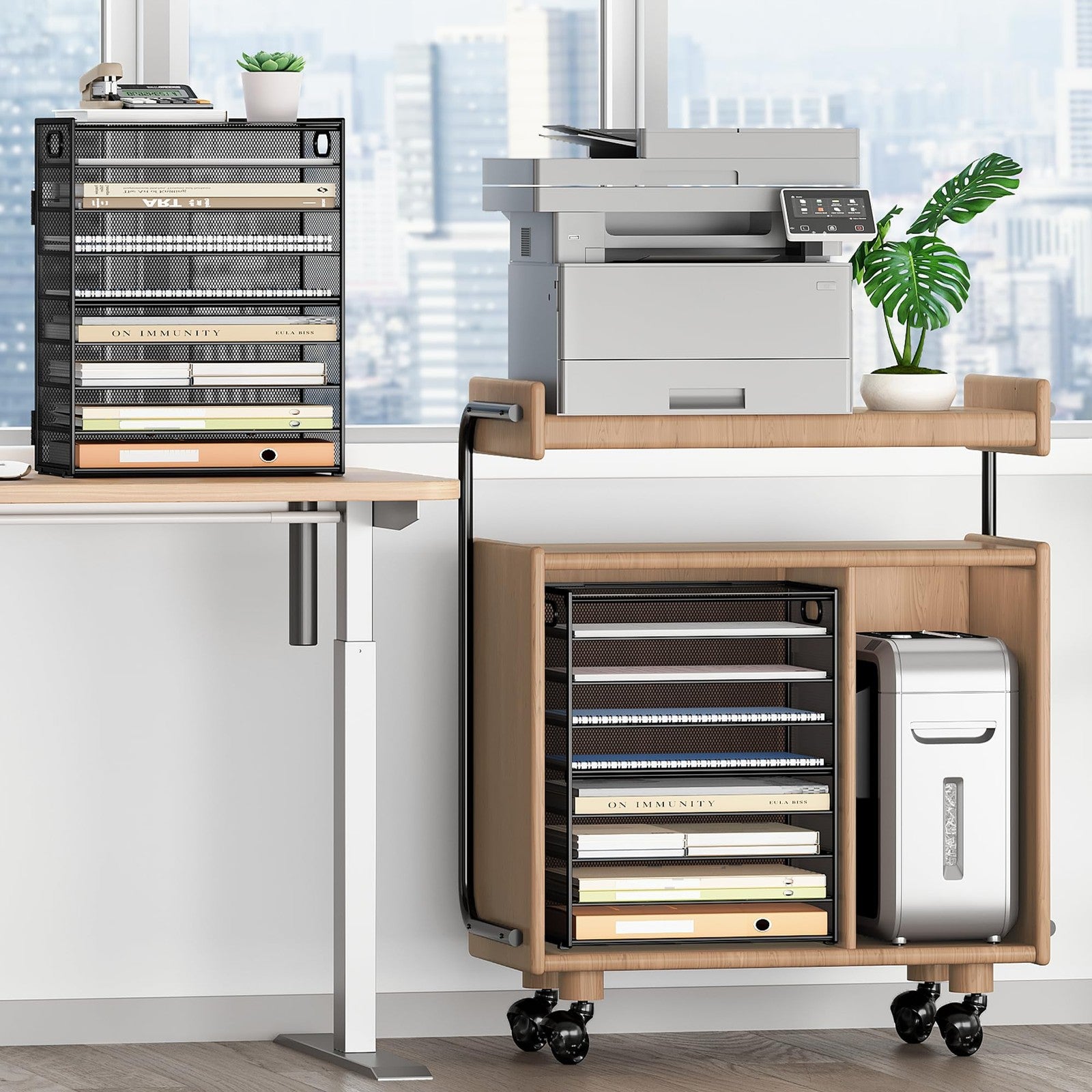 SUBEKYU 9-tier black metal mesh paper organizer for desk with multiple letter trays and file compartments for office organization