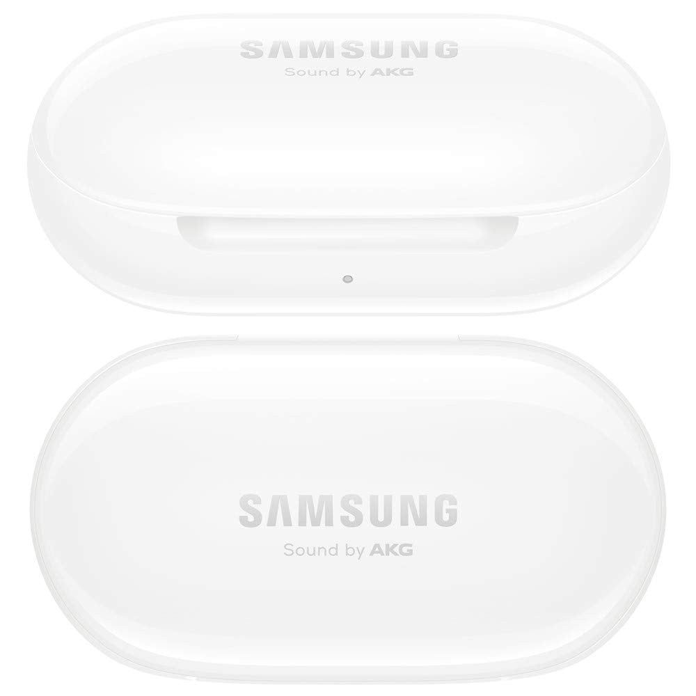 Samsung Galaxy Buds R175N true wireless earbud headphones in white, shown from a side view with charging case.
