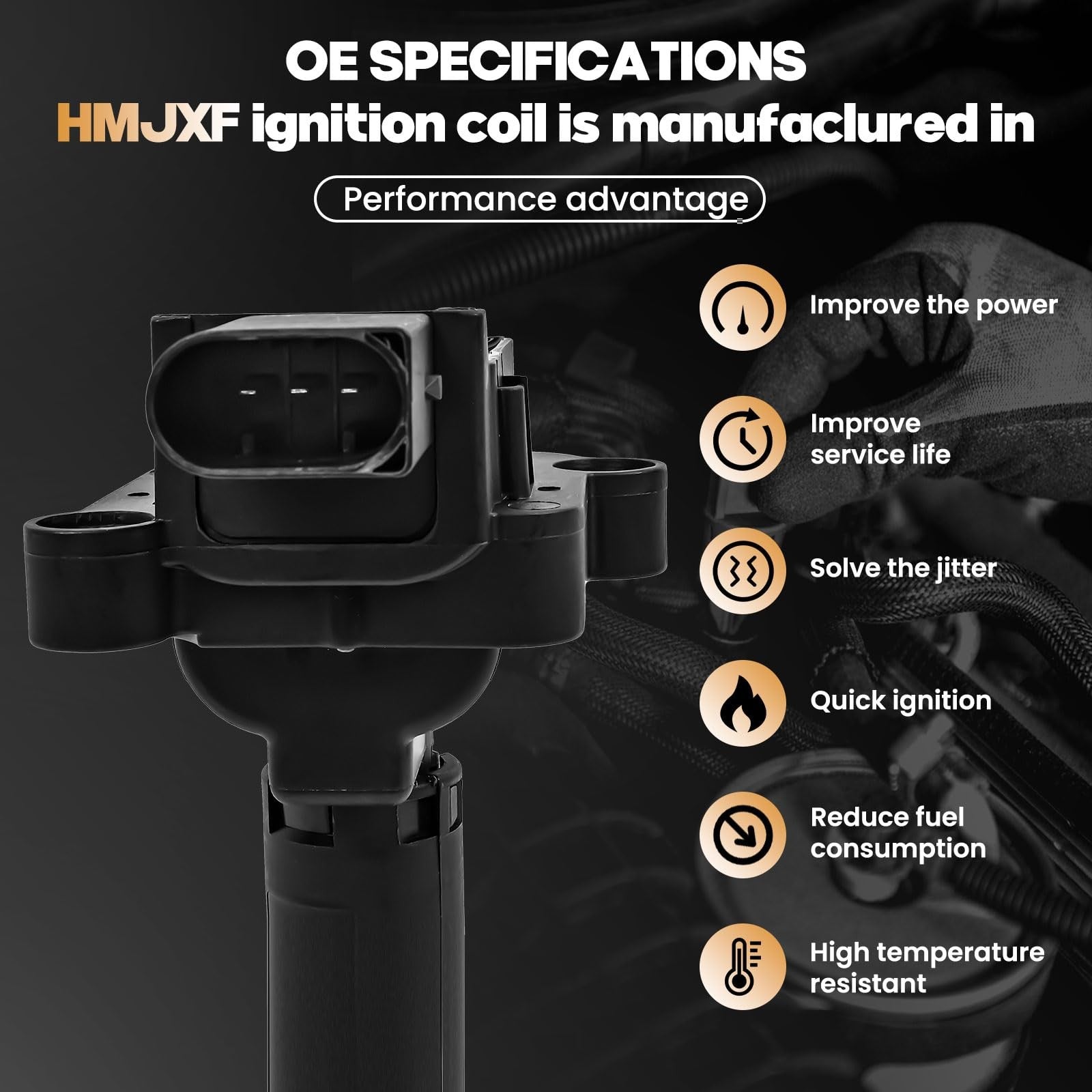HMJXF UF658 GN10552 ignition coil for Mercedes Benz 2014, single coil set, automotive engine part with electrical connectors.