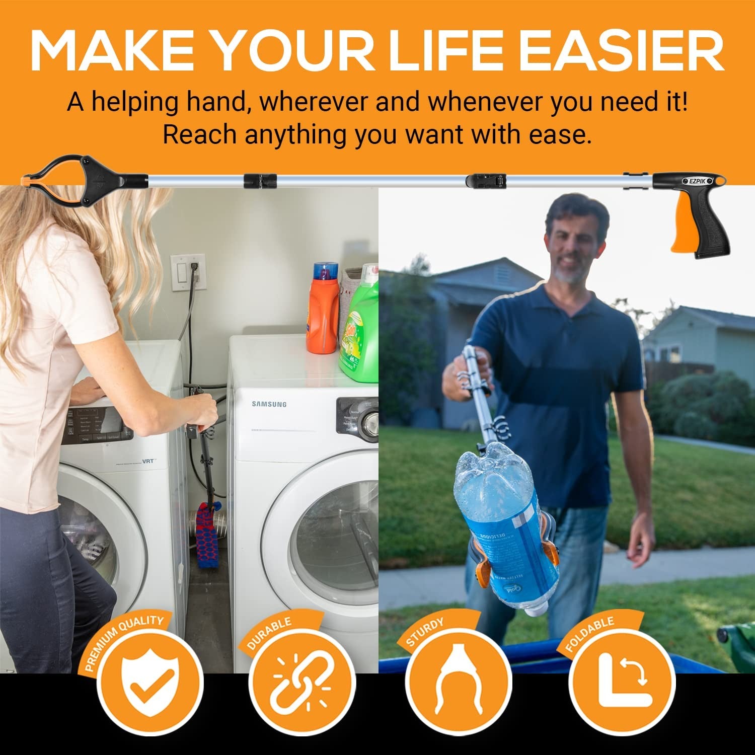 Ezpik Grip Aid Tool Reacher with magnets for seniors, featuring a lightweight grabber and trash picker for easy use.