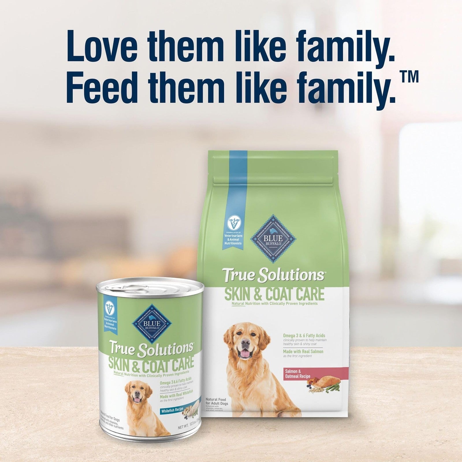 Blue Buffalo True Solutions Skin & Coat Care wet dog food for adult dogs, featuring tender chunks in gravy for healthy skin and shiny coat.