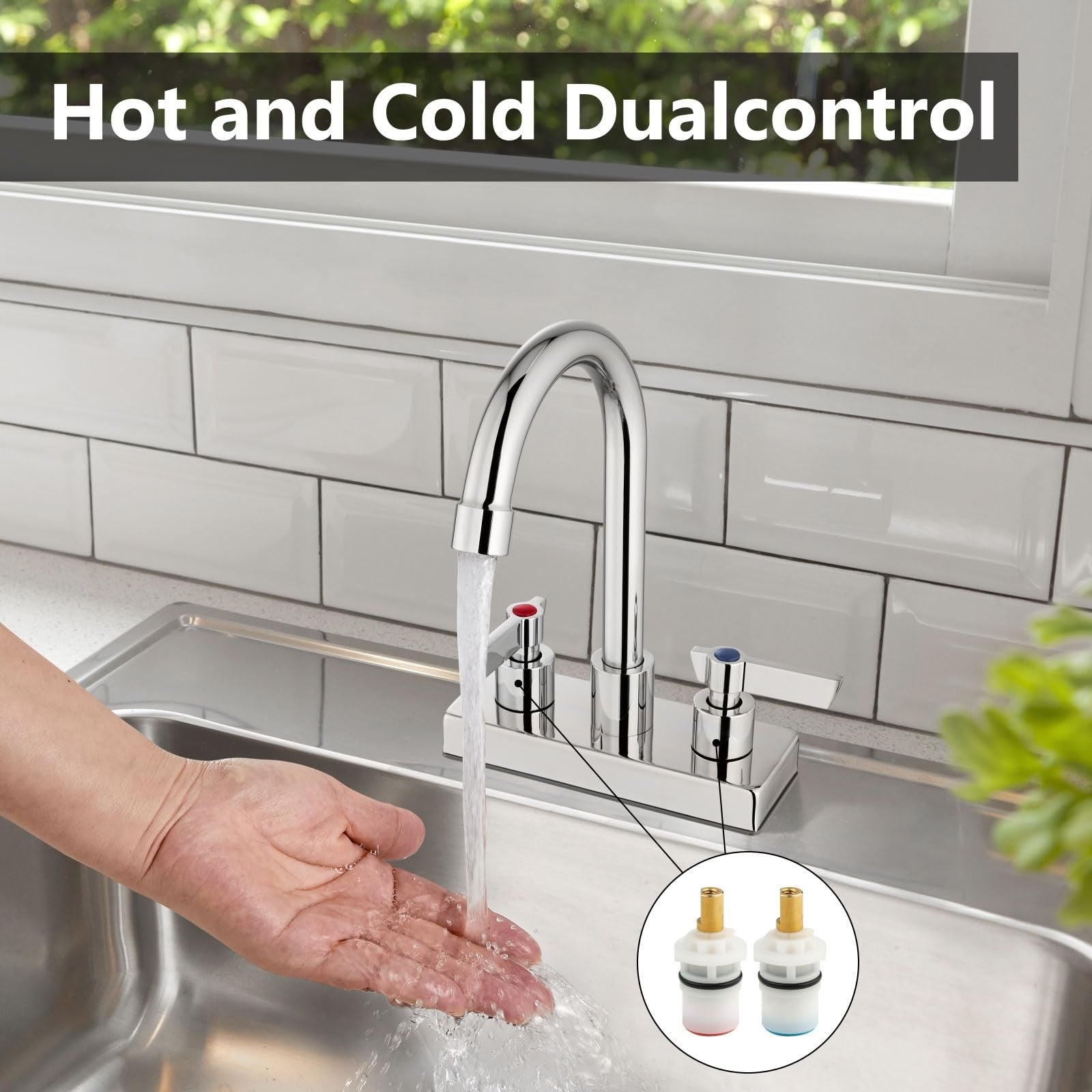GBBNE 4-inch center deck mount bar sink faucet with dual handles and chrome finish, designed for prep sink installation