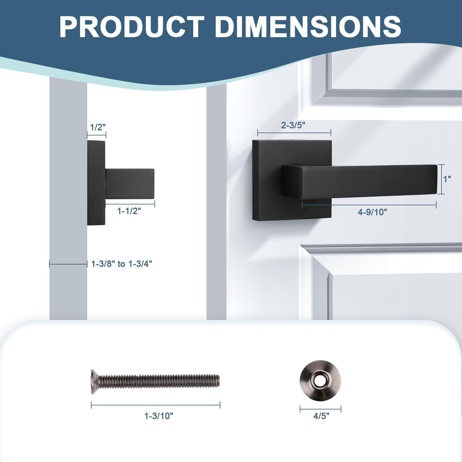 Set of four KNOBWELL matte black square interior door handles, modern dummy door knobs for interior doors.