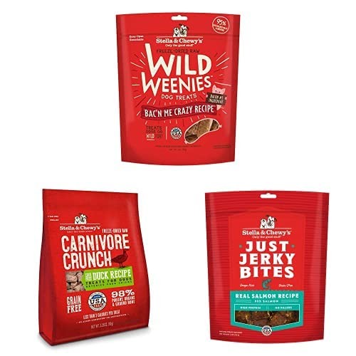 Stella & Chewy's Mixed Protein Treats bundle with three varieties of natural pet treats on a white background.