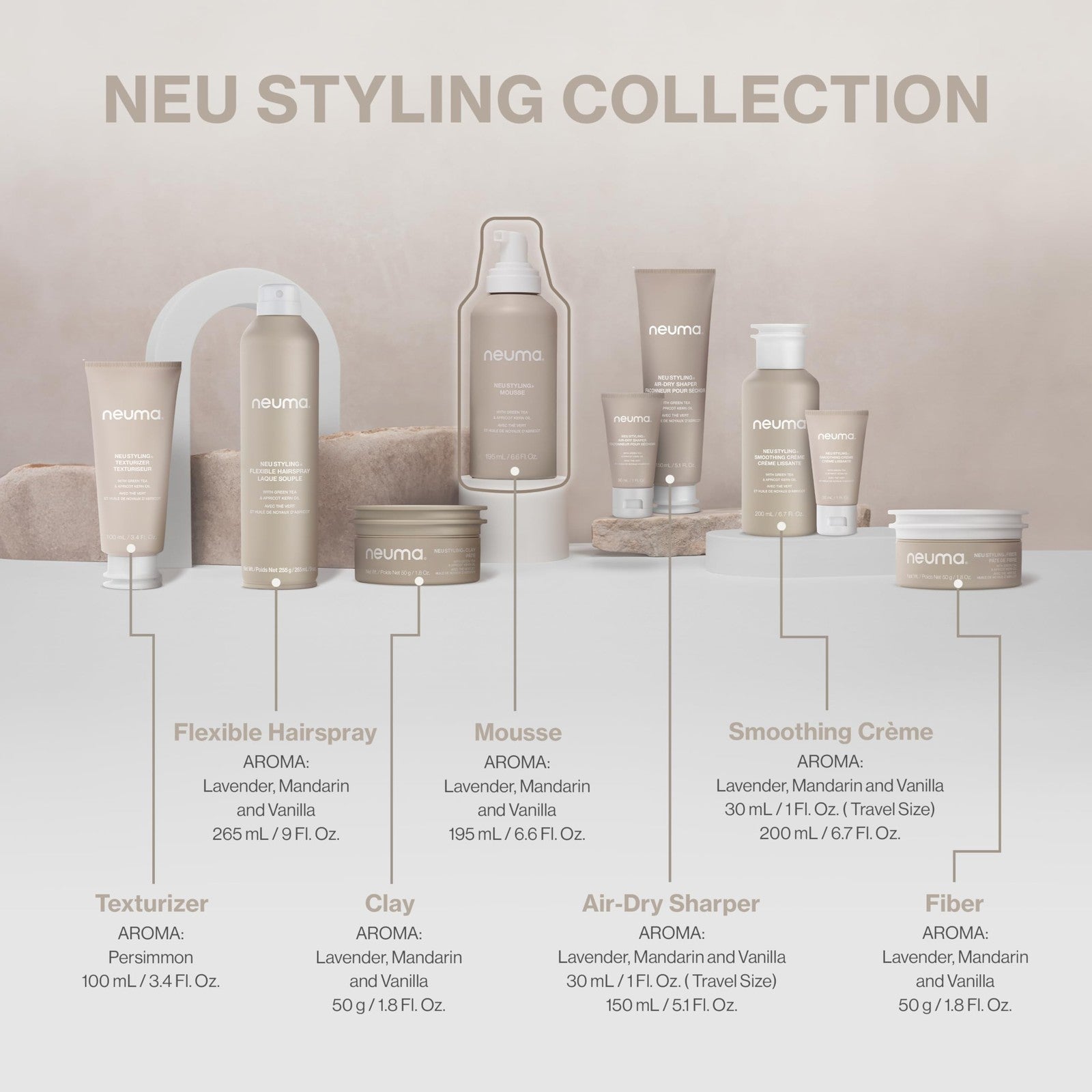 Neuma Neu Styling Hair Mousse in 6.6 oz bottle, featuring lavender scent, adds volume and texture to hair.