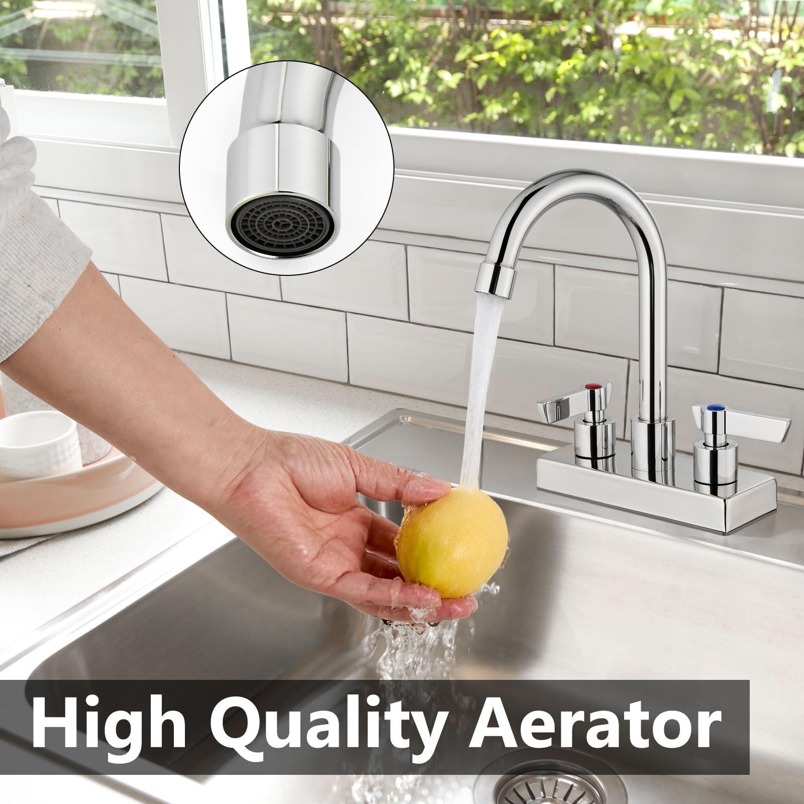 GBBNE bar sink faucet, 4-inch center, 2-hole deck mount, stainless steel prep faucet for kitchen sink.