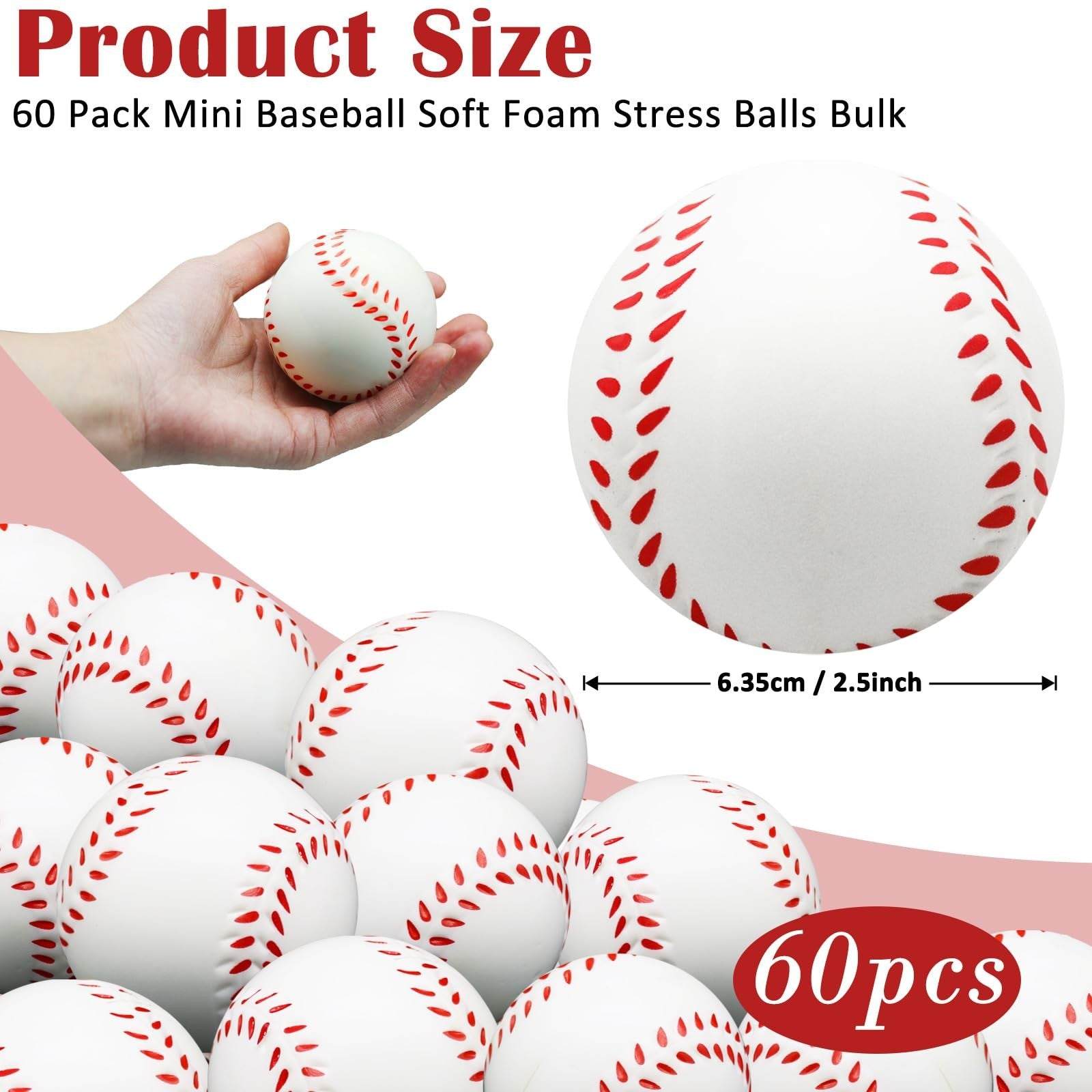 Oleitodh 60pc mini foam baseball stress balls bulk party favors 2.5 inch squeeze toys
