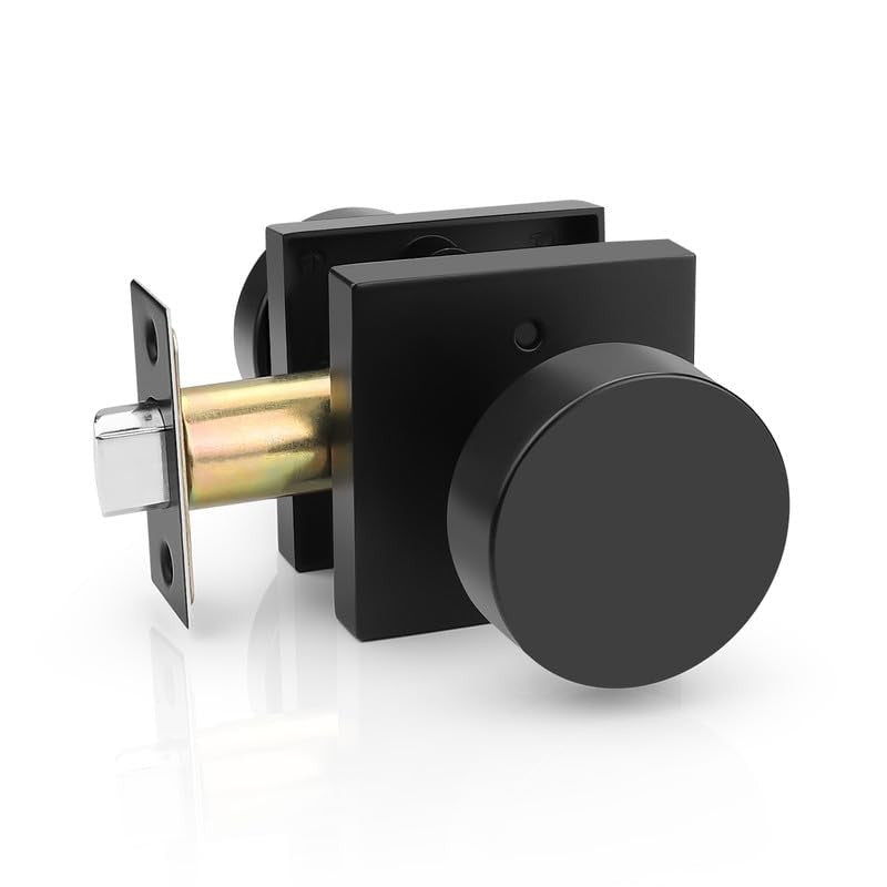 Probrico black interior privacy door knob with handle, suitable for bedroom and bathroom doors, shown on a modern interior door.