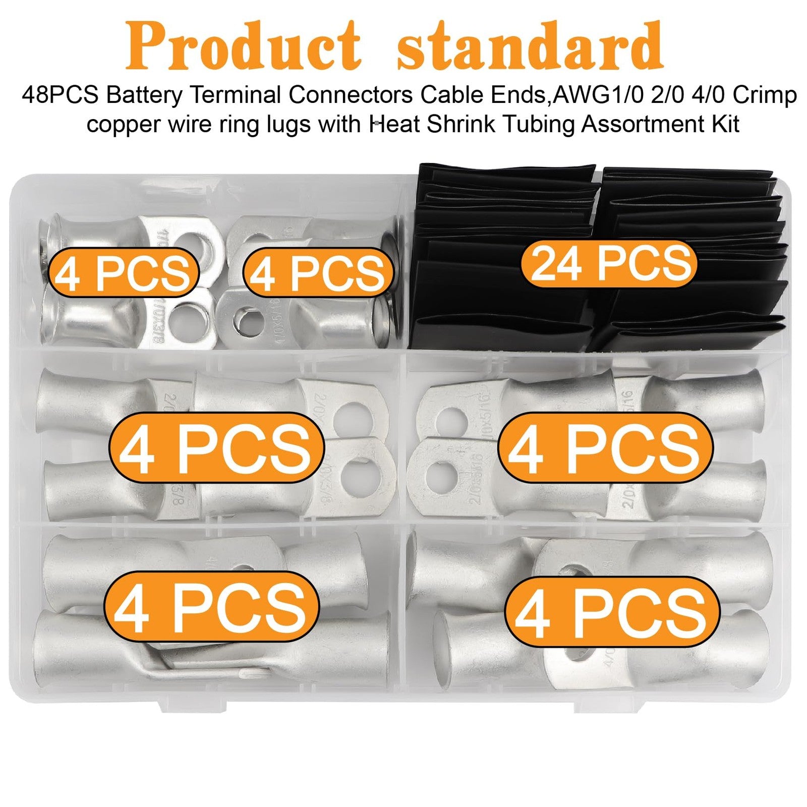 Set of 48 tinned copper battery terminal connectors and cable ends for AWG 1/0, 2/0, 4/0, by Taukealugs.
