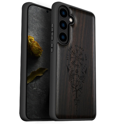 Carveit Wood Case for Galaxy S24 Plus with natural wood and black TPU shockproof design