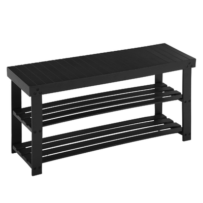 Apicizon 3-tier bamboo shoe rack bench with black finish, entryway organizer and storage, 35.4 inches long