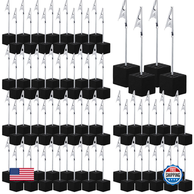 Set of 100 Gersoniel cube base memo clips with alligator clips for wood tables and holding table numbers or notes.