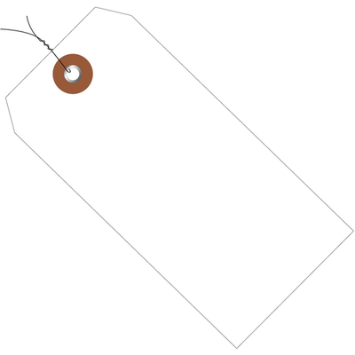 Box USA wired plastic inventory tags in white, waterproof, measuring 4 3/4 x 2 3/8 inches, designed for asset tracking.