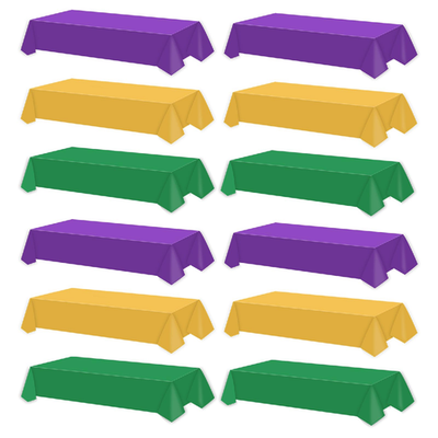 CIEOVO 12-pack Mardi Gras tablecloths, 54x108 inches, waterproof disposable rectangle table covers with colorful Mardi Gras designs