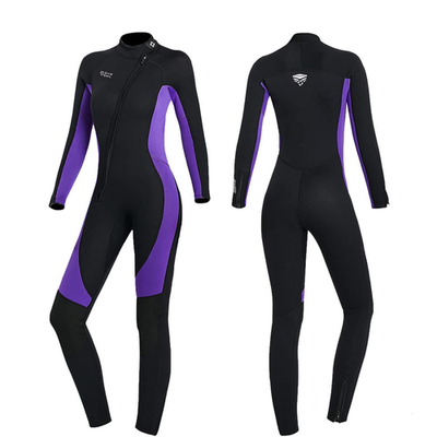 Skyone full body 3mm neoprene wetsuit for women and men, designed for diving and water sports, shown in black with zipper detail.