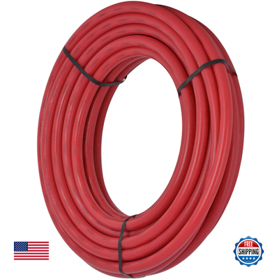 SharkBite 1-inch by 100-foot red PEX-B flexible water tubing pipe for plumbing installations, showing coiled PEX pipe.