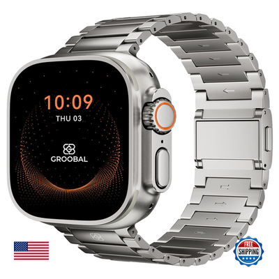 Titanium band for Apple Watch Ultra 3/2/1 49mm Series 11/10 46mm, unbranded, showing sleek metallic finish on watch strap