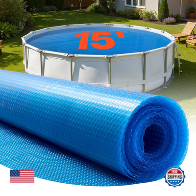 Vevor 15 ft round solar pool cover with bubble design, 12 mil thick, for heat retention and protection of above-ground pools.