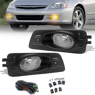 2006-2007 Accord Sedan fog lights pair with switch and wiring by Boxlight, halogen front fog lamps, ABS plastic, clear waterproof lenses, easy install