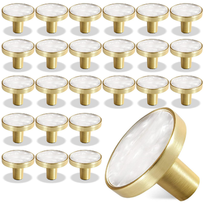 Cionyce 25x gold brass dresser knobs with white ceramic tops for drawers and cabinets