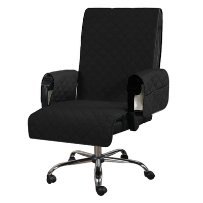 Black H.VERSAILTEX water-resistant microfiber office chair cover with armrest protectors and side pockets
