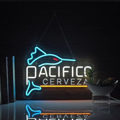 Yooyneon Pacific neon sign LED beer bar wall light with swordfish design in blue, white, red, and orange colors