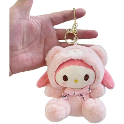 Pink Bandfol cartoon plush keychain with soft cotton material and metal key ring for backpacks and bags