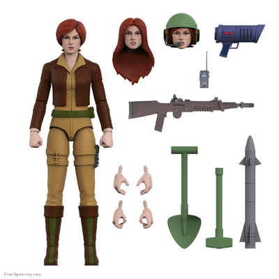 Super7 Ultimates G.I. Joe Cover Girl 7-inch action figure with accessories, detailed costume, and weapons, posed on a plain background.
