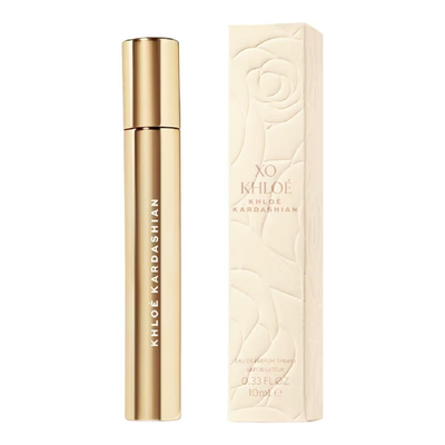 XO KHLOE EdP travel spray bottle, floral woody fragrance, 0.33 fl oz, compact perfume for women.